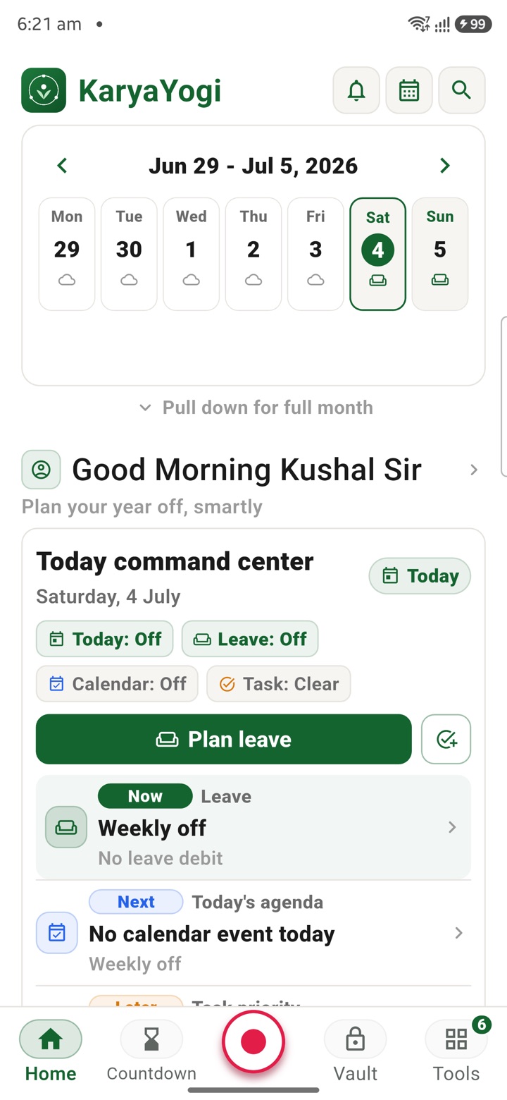 Optimise Leave With Holidays — KaryaYogi app screen