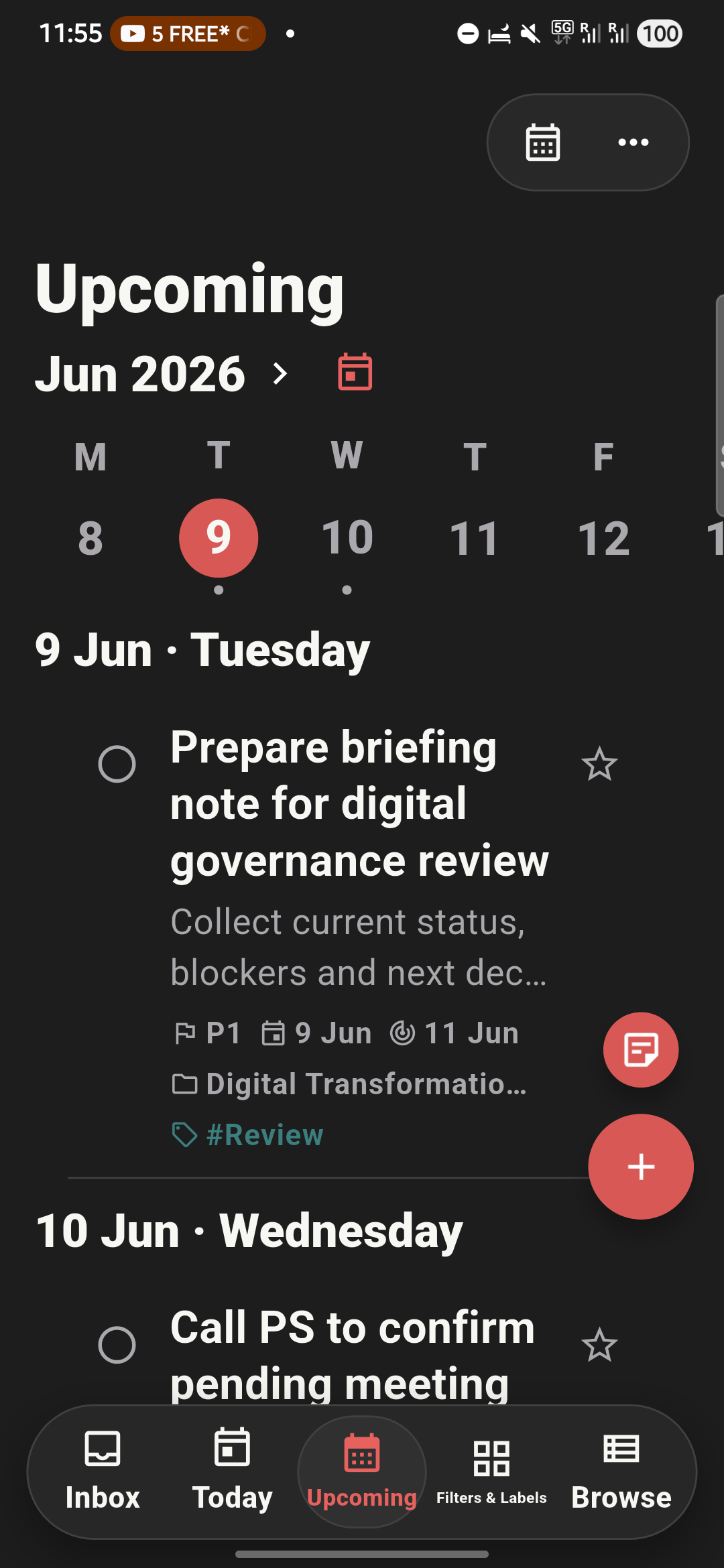 Karyayogi Upcoming calendar screen